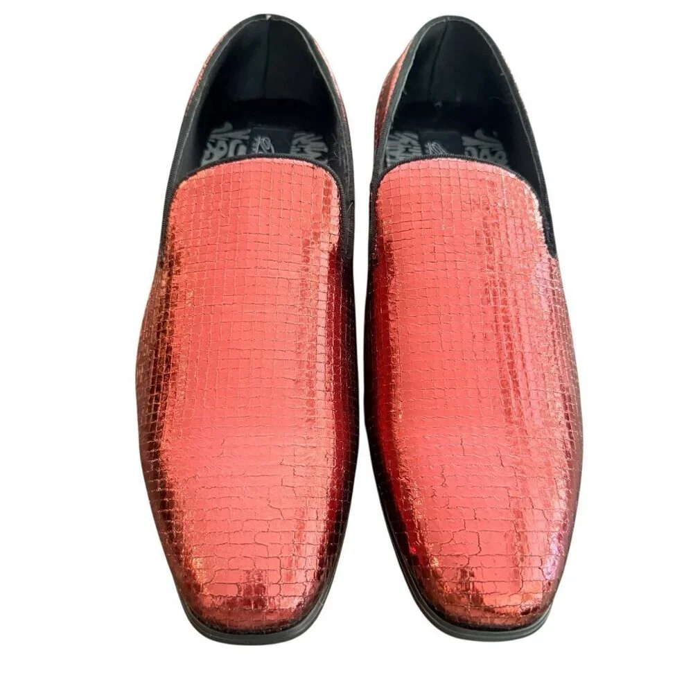 After Midnight Formal Footwear Red Sequin Loafers Slip On Shoes Men Size 9